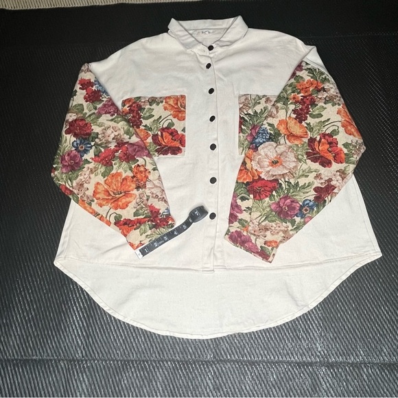 POL JACQUARD FLORAL VINTAGE CONTRAST SLEEVE SHACKET Cream Medium - Picture 10 of 13